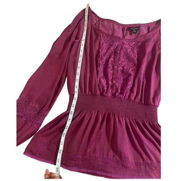 Bebe Purple Long Sleeve Smocked Peplum Blouse - Picture 9 of 11